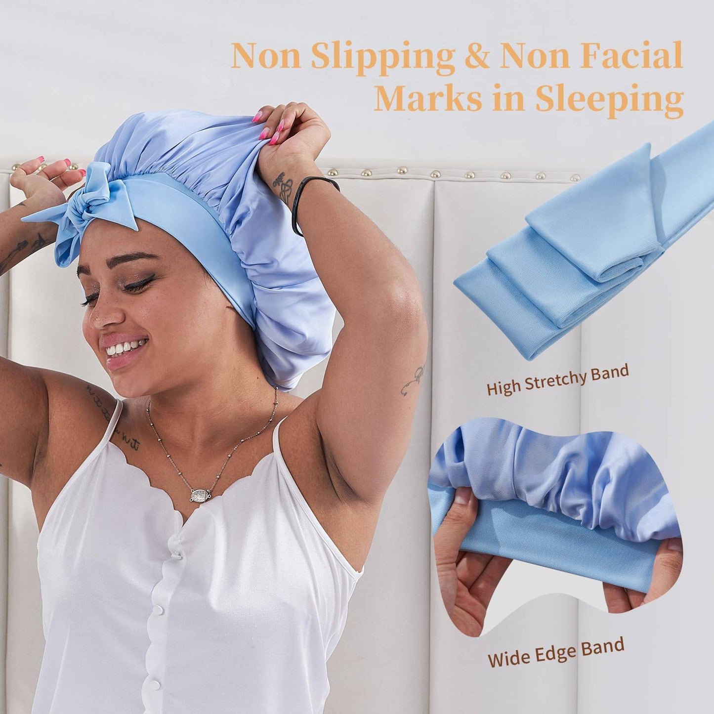 Adjustable Satin Hair Bonnet for Sleeping - Double Layer Silk Hair Wrap