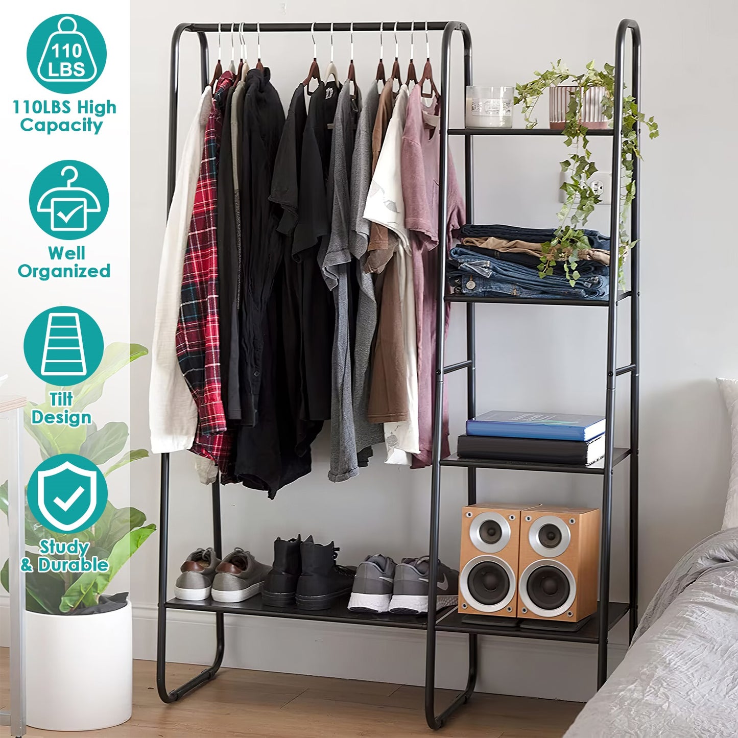 1Pc Metal Garment Hanging Rack Shoe Clothing Organizer Shelves