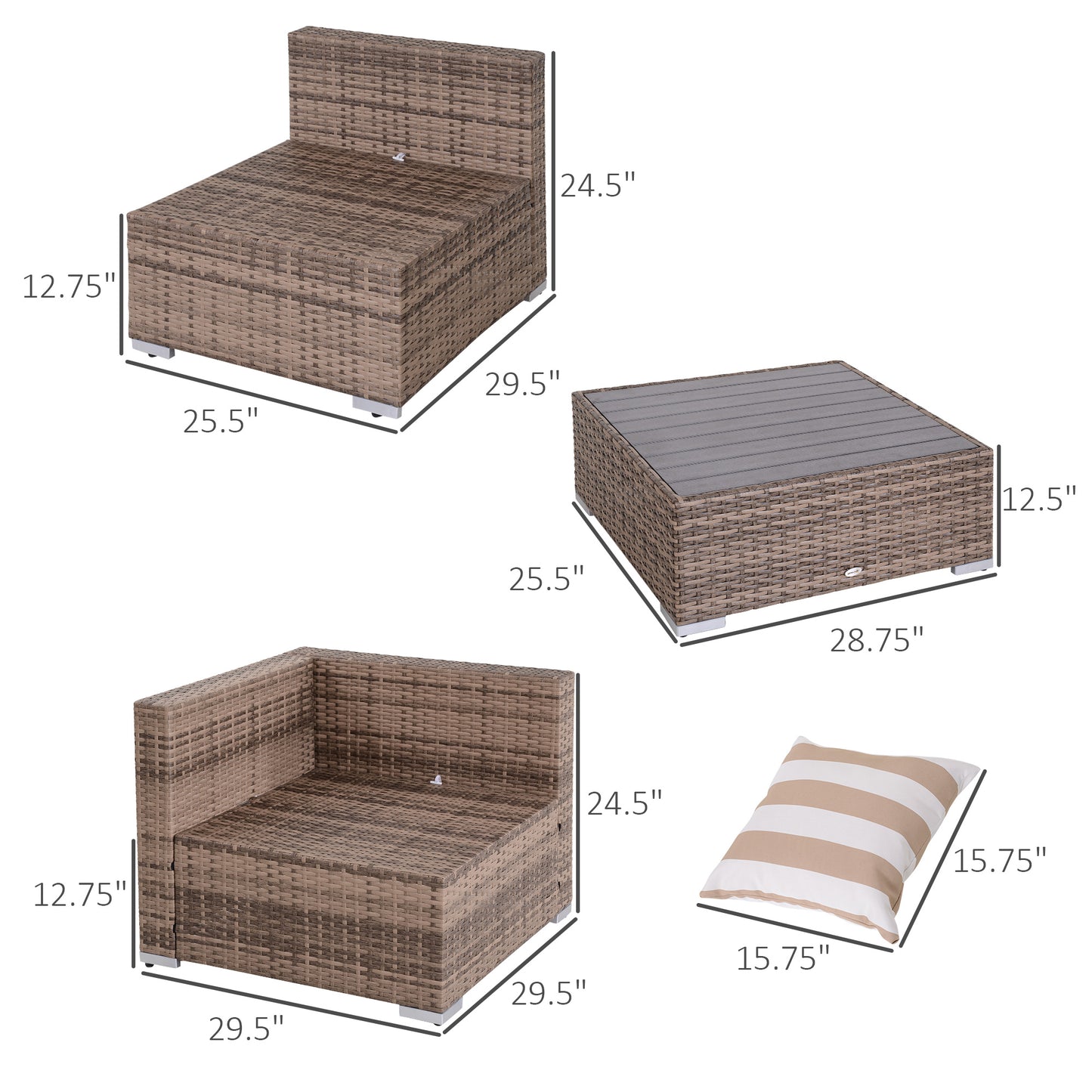 7-Piece Gray Rattan Outdoor Sectional Sofa Set with Cushions