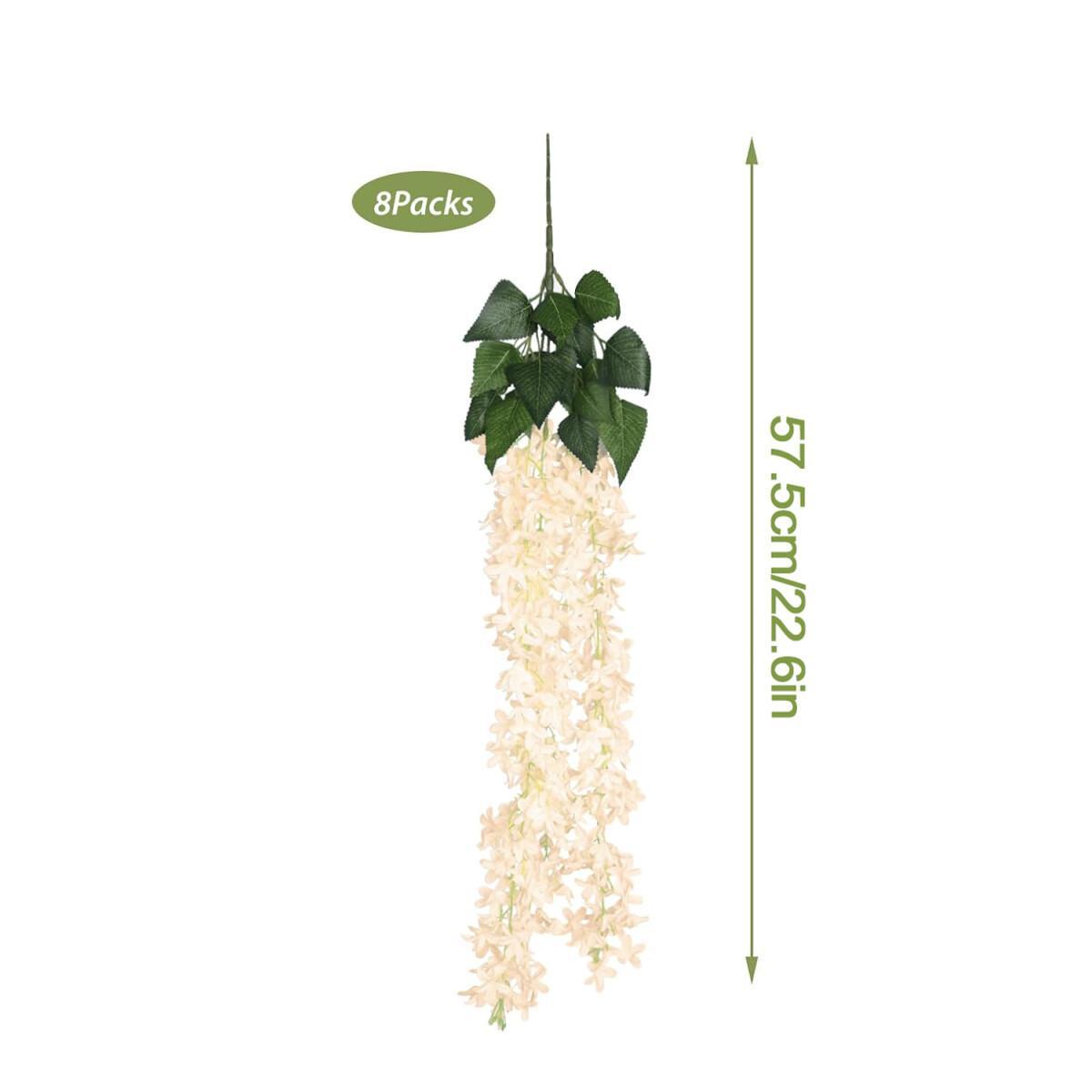 8 Pack Artificial Lilac Flower Vines - White & Champagne