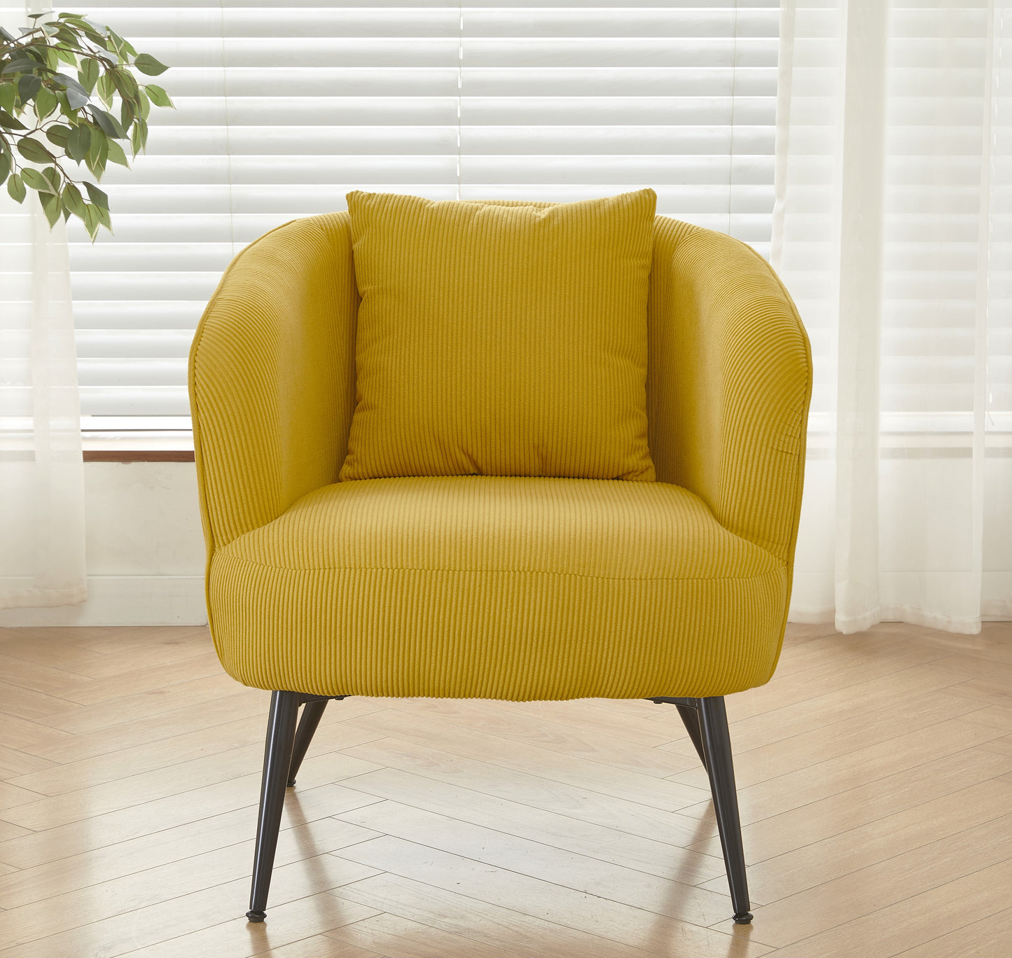 Velvet Accent Chair With Pillow, Modern Upholstered Armchair Metal