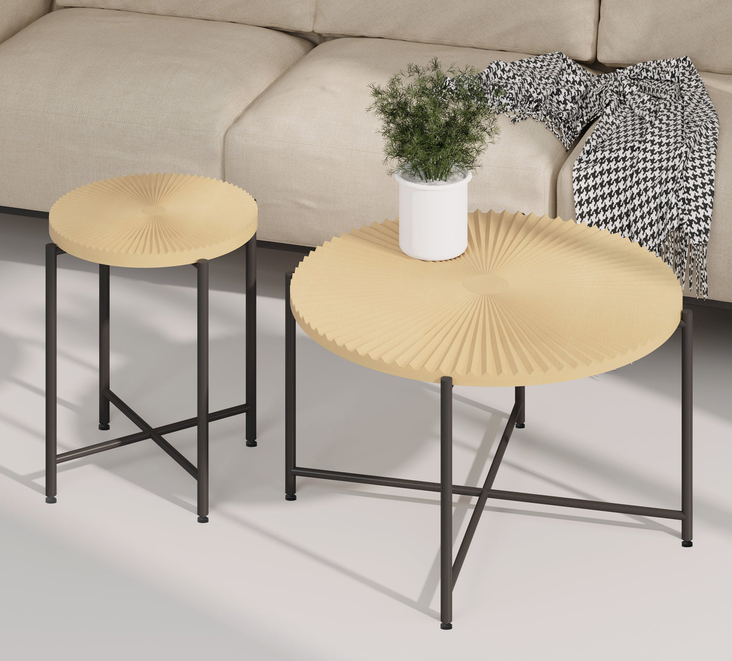 Radial Pattern 2-Piece Coffee And End Table Set -Waterproof MDF With
