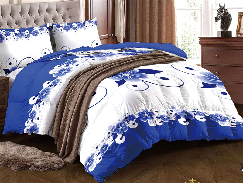 Blue & White Floral Duvet Cover Set - Heavyweight Microfiber