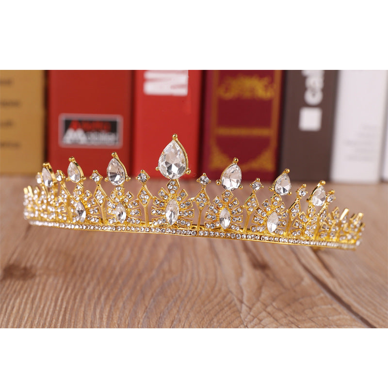 Bridal Tiara Crown for Wedding - Gold & White Rhinestone Headband