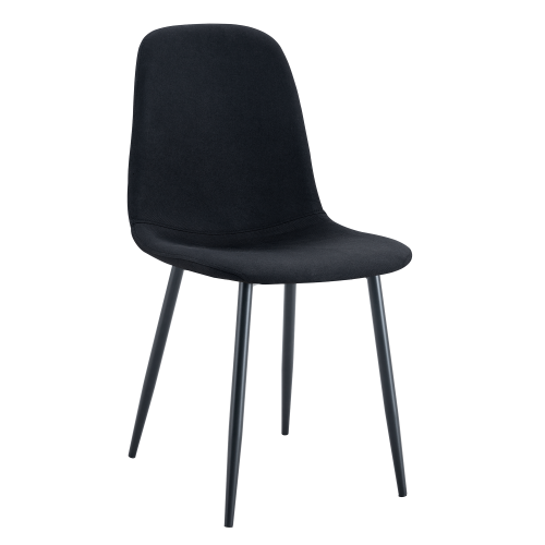Set of 4 Black Linen-Cotton Dining Chairs with Metal Legs