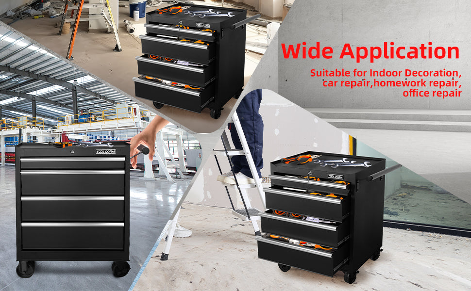 27-Inch Metal Tool Storage Cabinet with 4 Drawers and Wheels, Garage Workshop Organizer