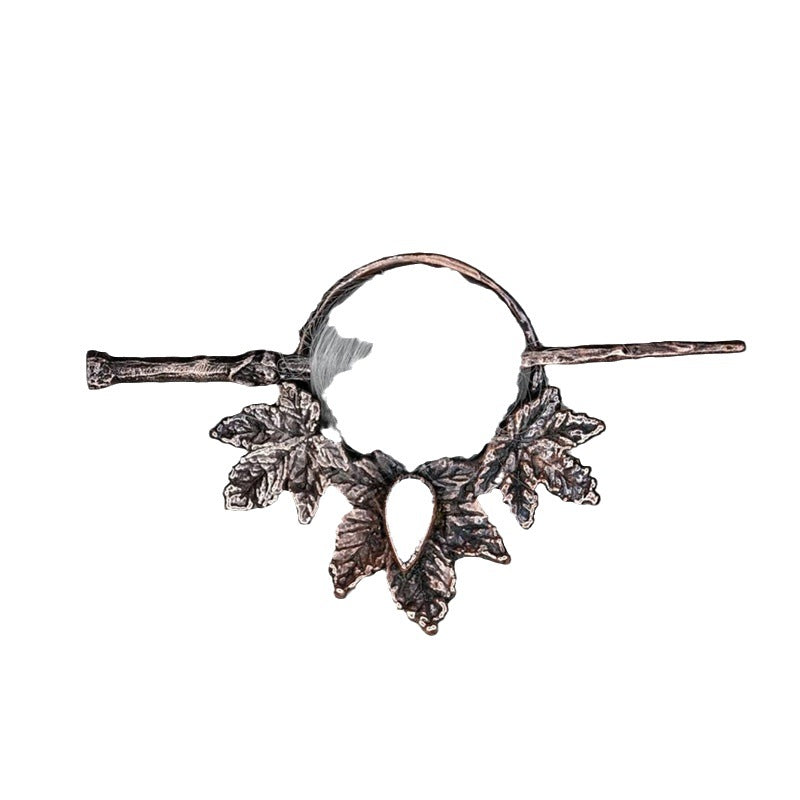 Geometric Copper Hairpin - Retro Maple Leaf Design