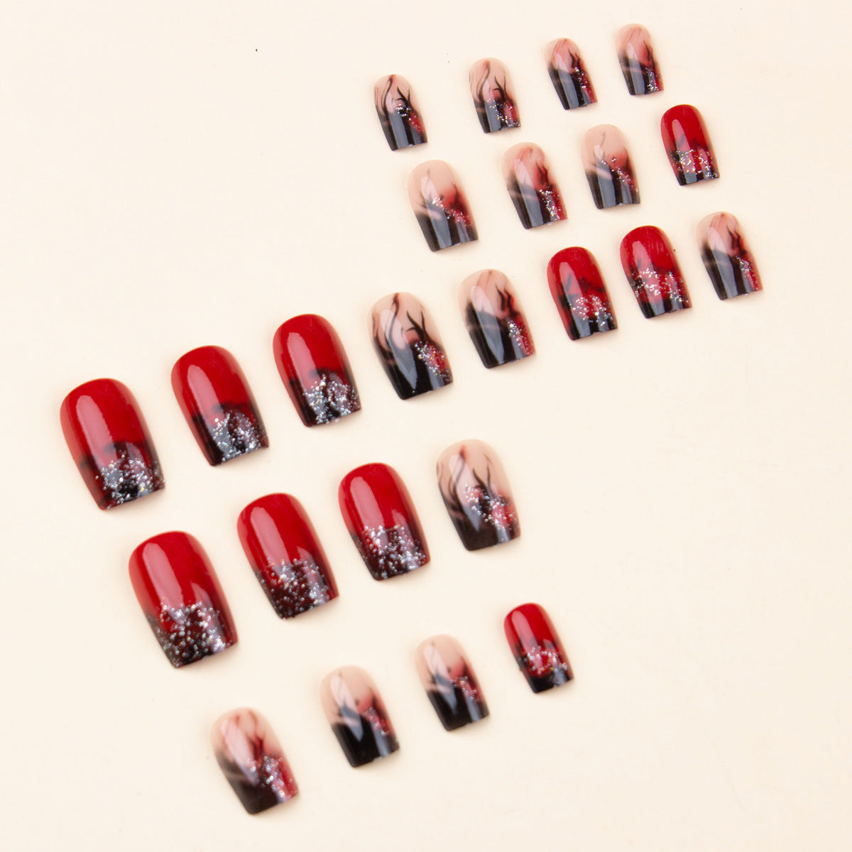 Colorful Flame Nail Art Stickers & Fake Nail Patches with Glue Set