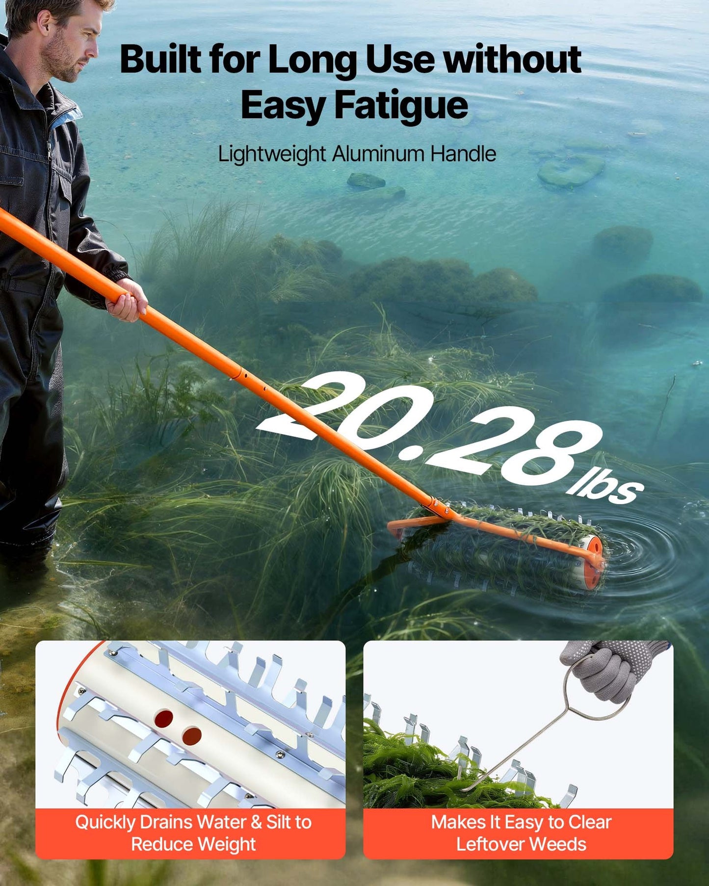 Lake Weed Roller with Aluminum Handles – Pond & Lake Weed & Muck Removal Tool