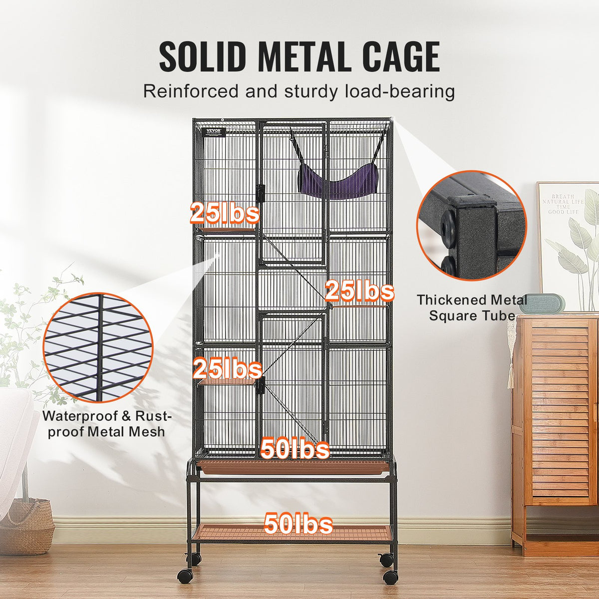 Small Animal Cage 4-Tier Metal Ferret Cage with Ramps & Tray - Black