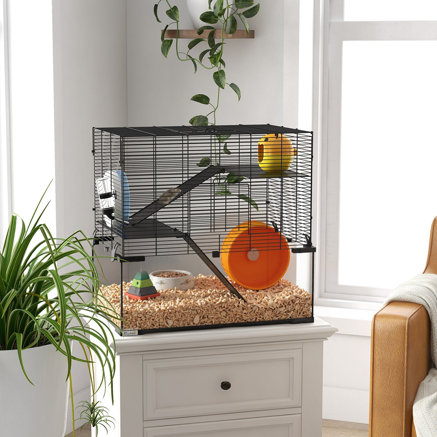 23.5-Inch Hamster Cage with Glass Basin for Small Rodents - Black