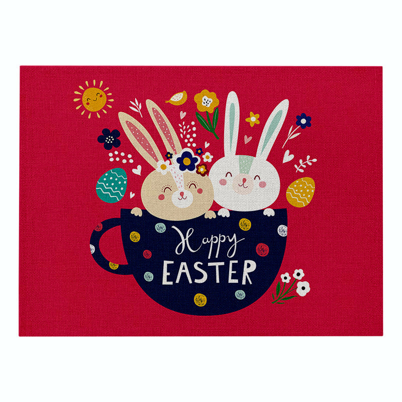 Cartoon Rabbit Kitchen Coaster Set Anti-Scalding Cotton Linen Placemat