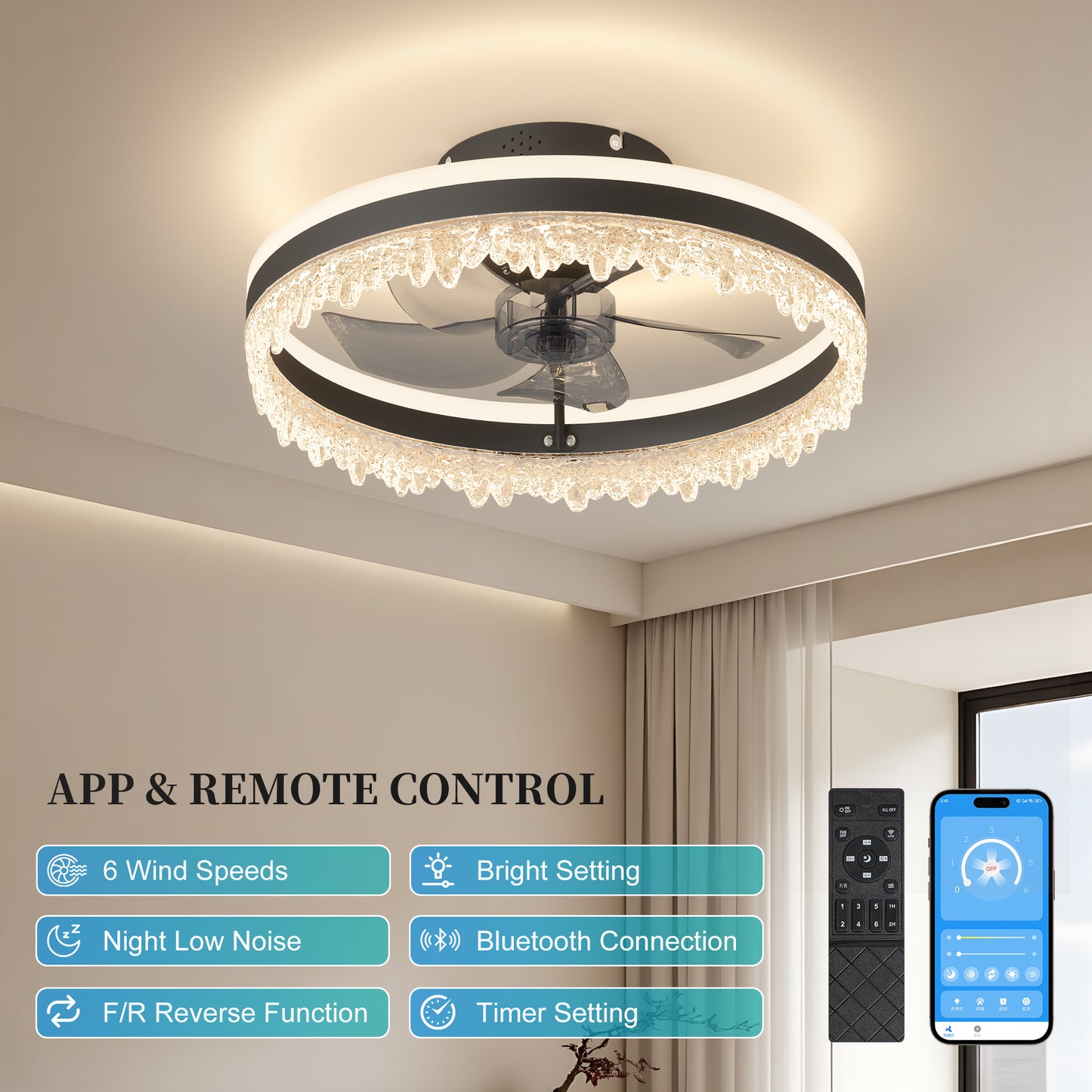 Modern Dimmable LED Ceiling Fan with Light - Remote Control