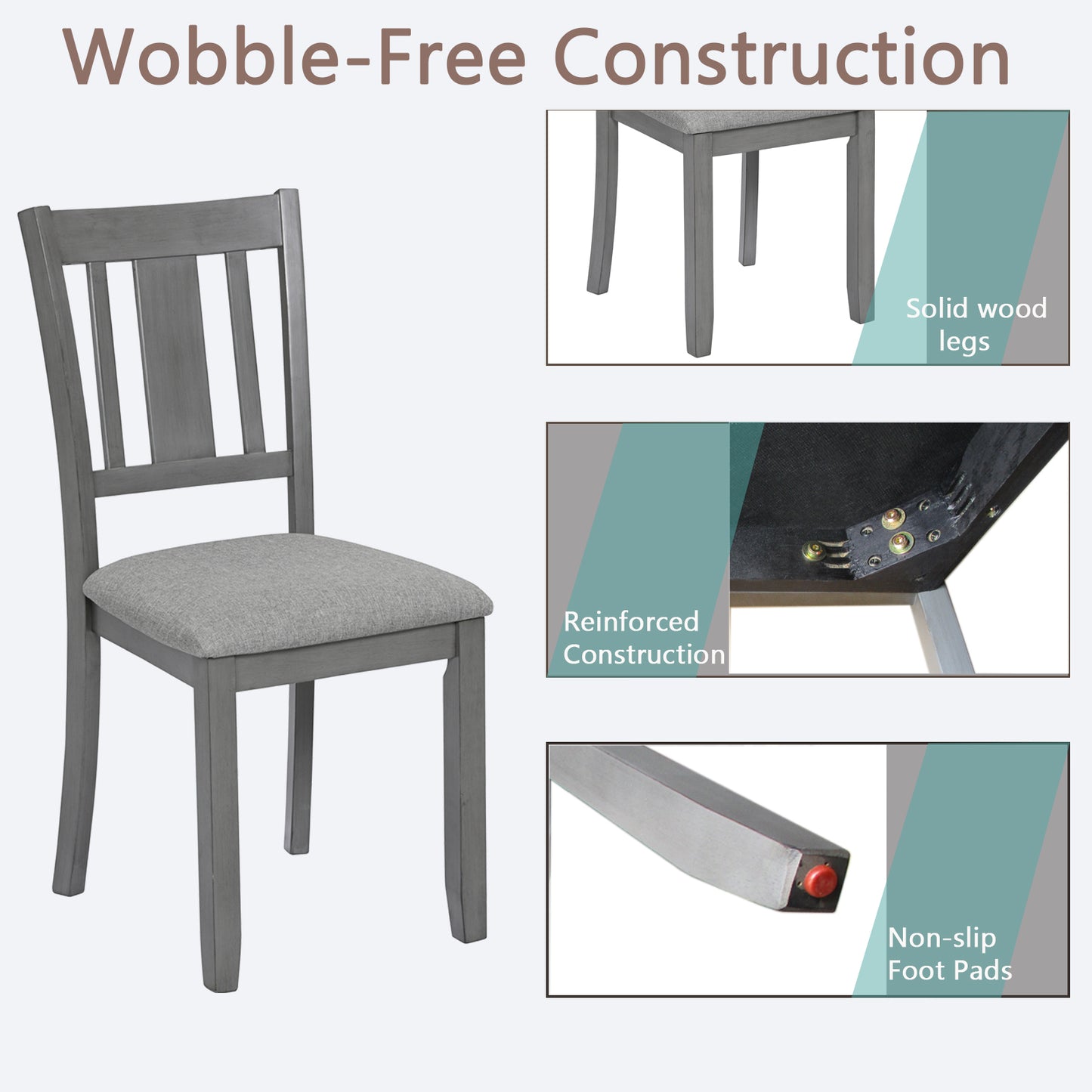 Upholstered Dining Chairs Set of 4 - Gray Wooden Kitchen Chairs