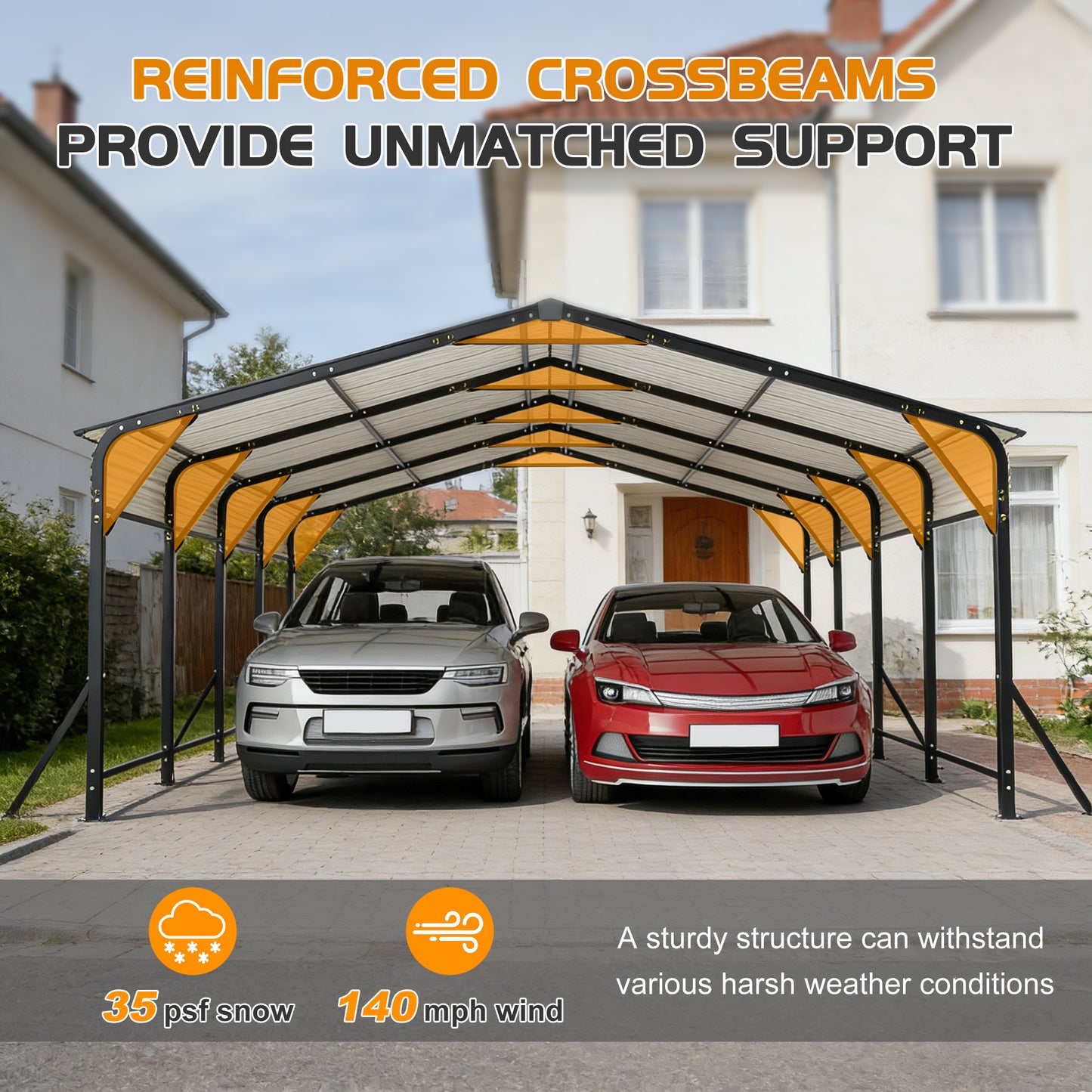 20'x20' Galvanized Steel Carport Canopy, Heavy Duty Triangle