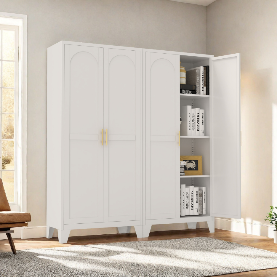 61'' Metal Storage Cabinet with Adjustable Shelves - White