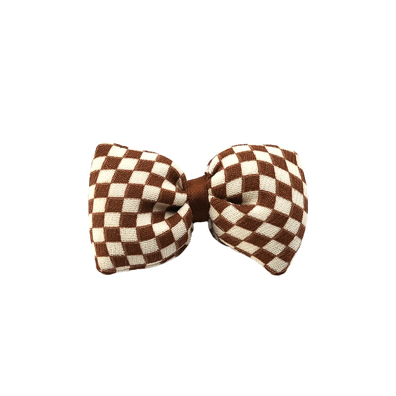 Plaid Bow Hair Clips - Coffee Color