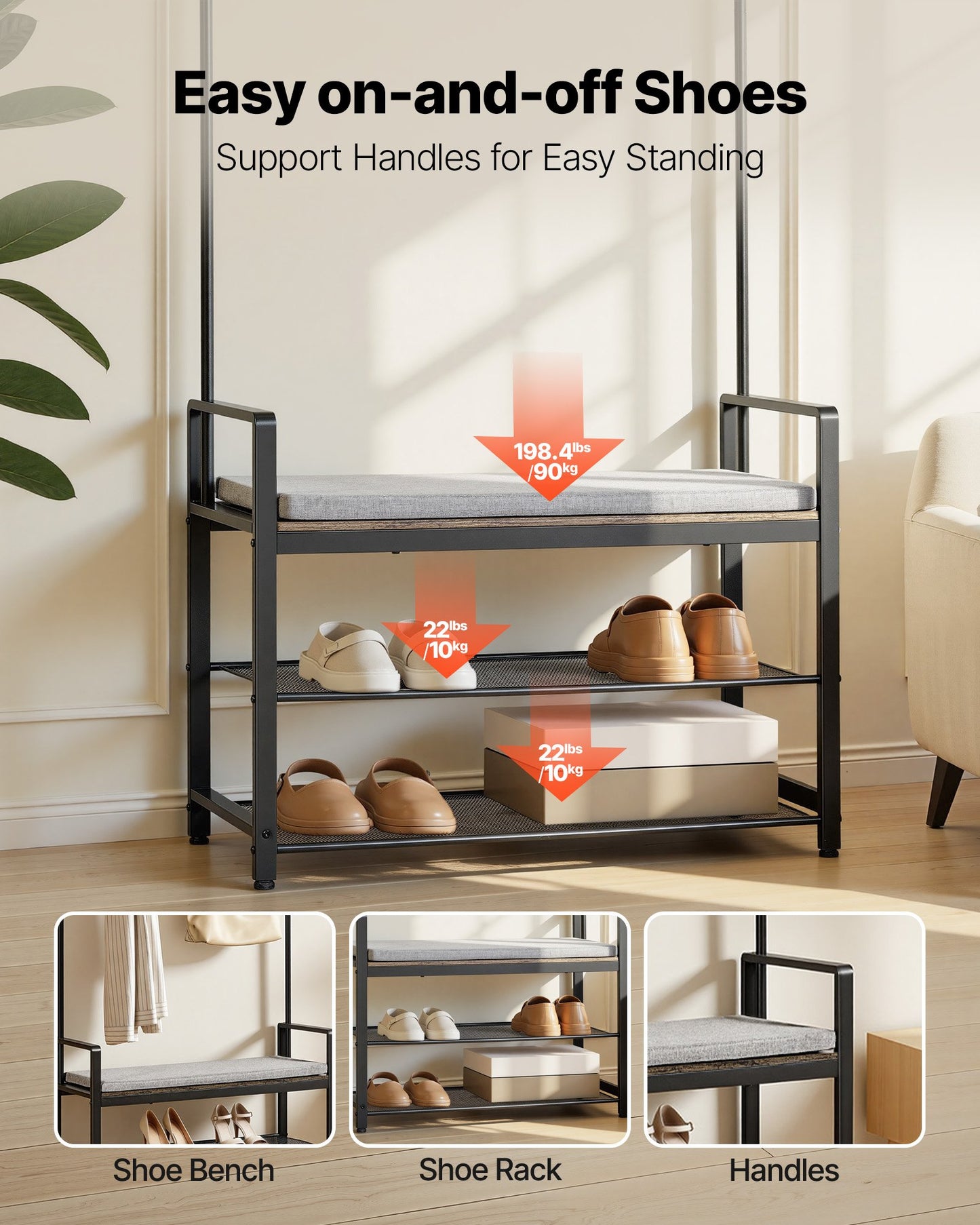 72-Inch Freestanding Coat Rack with Shoe Bench & 2-Tier Shoe Storage — Entryway Organizer, Hooks & Wire Shelf, Steel Frame, Black