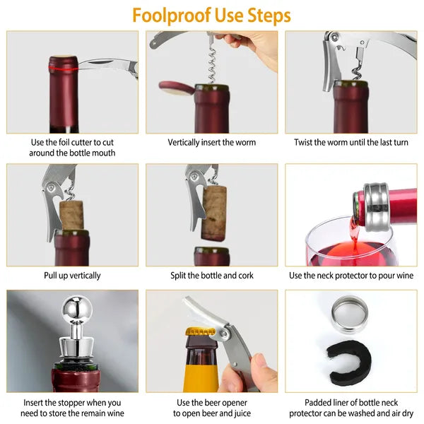 3-in-1 Wine Bottle Opener Set with Foil Cutter & Drip Collar