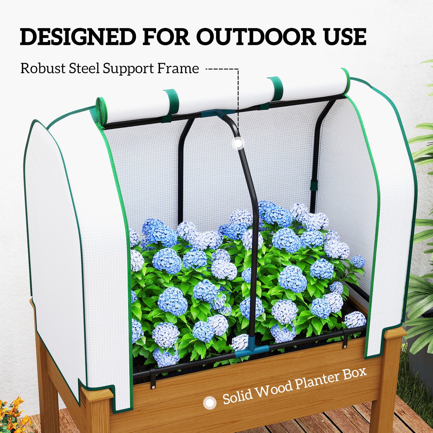 Raised Garden Bed with PE Greenhouse Cover - Outdoor Planter Box for Herbs and Vegetables, 35 x 22 x 47 inches, Brown