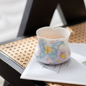 Hand-Painted Butterfly Ceramic Teacup - Under glaze Home Drinkware Corset Style