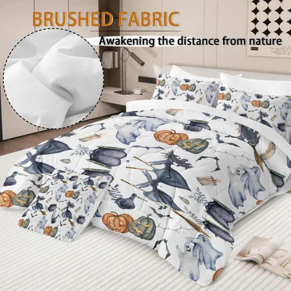 King Size Halloween Comforter Set - Witch Pattern Bed in a Bag