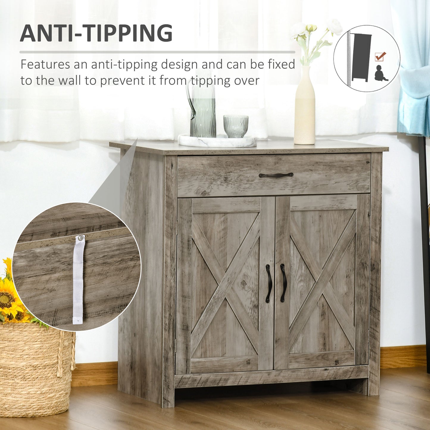 Farmhouse Buffet Cabinet with Barn Doors and Storage - Gray