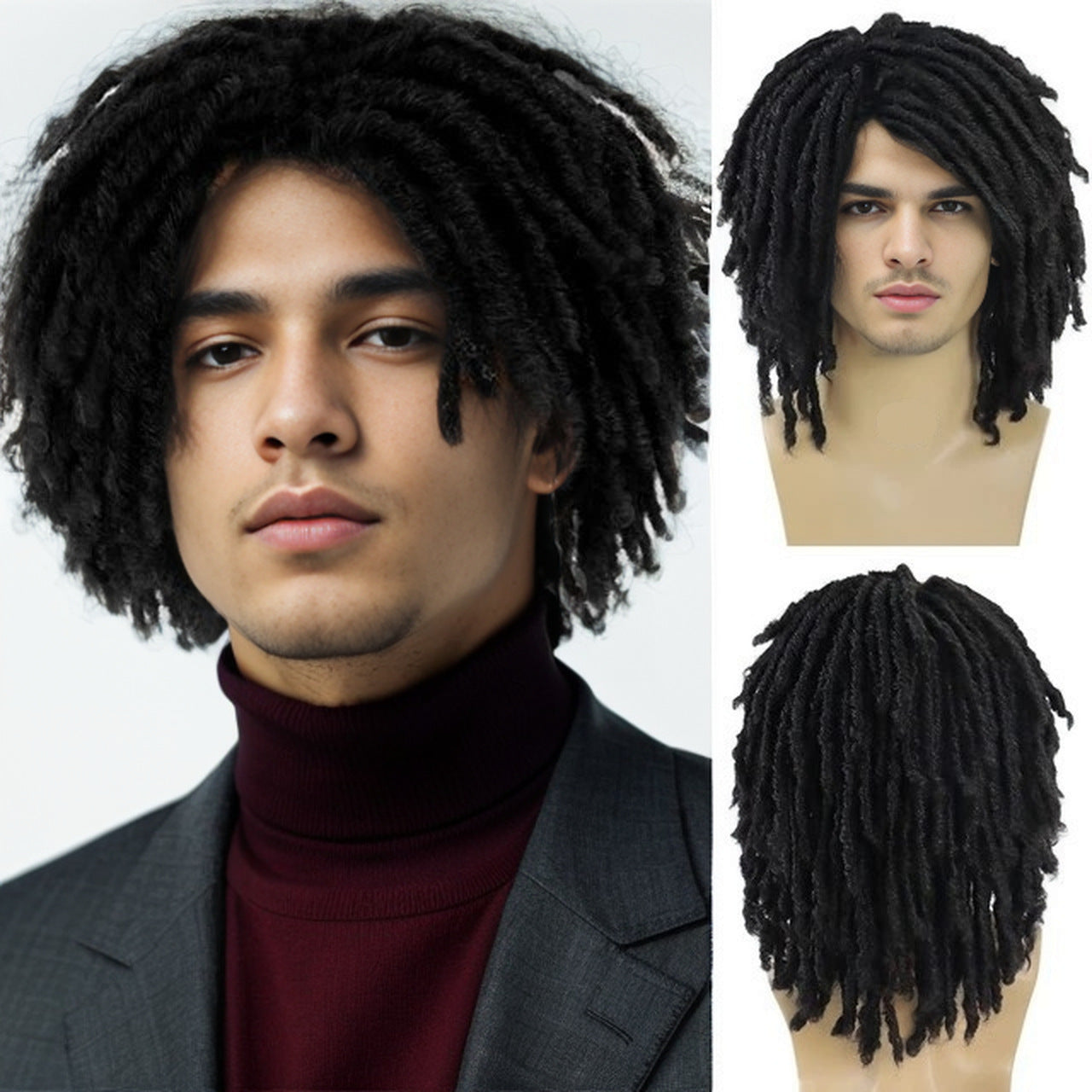 Men's Synthetic Dreadlocks Wig Full Head Short Hair 14 Inch - Multiple Colors