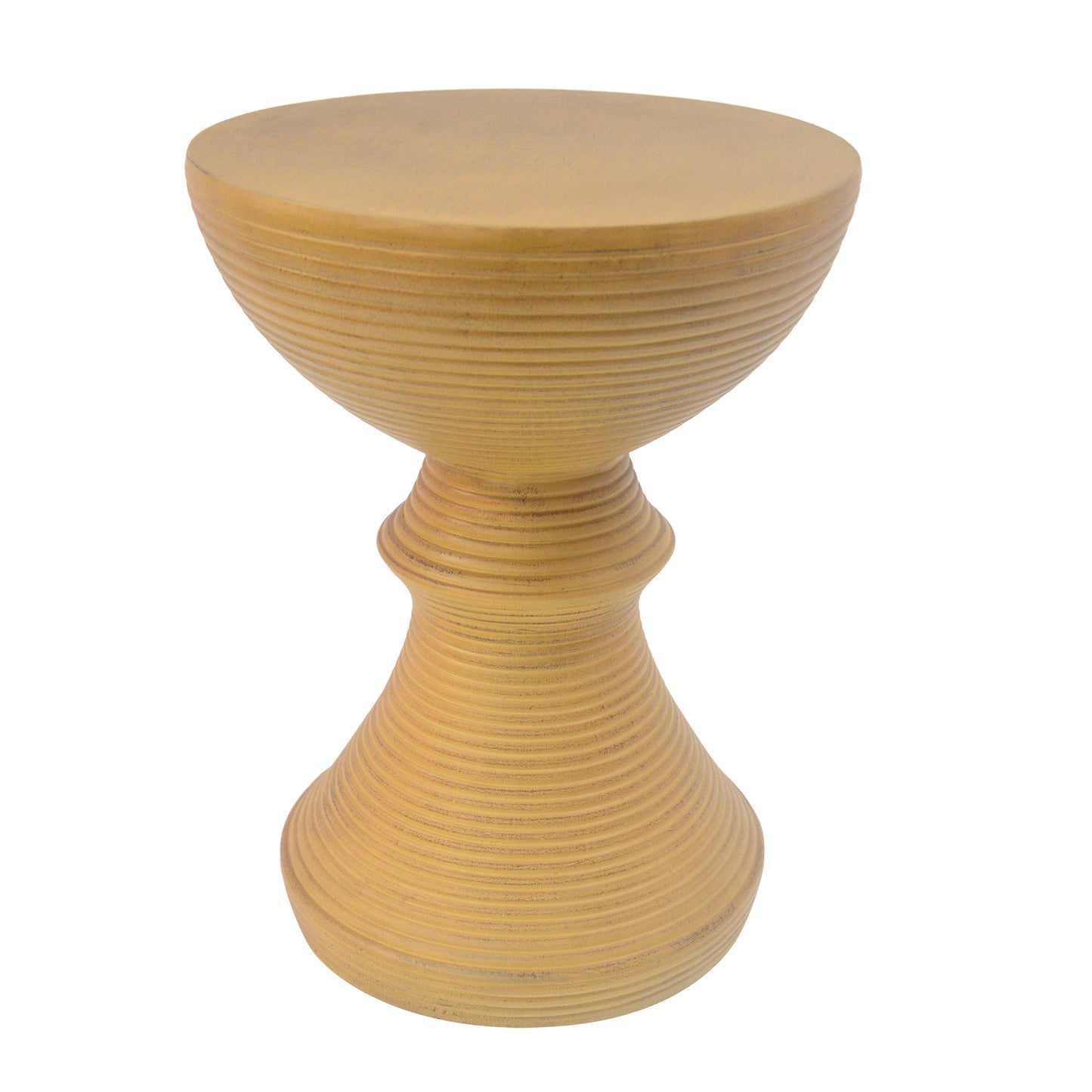 16 Ribbed Natural Concrete Outdoor Side Table With Hourglass Design