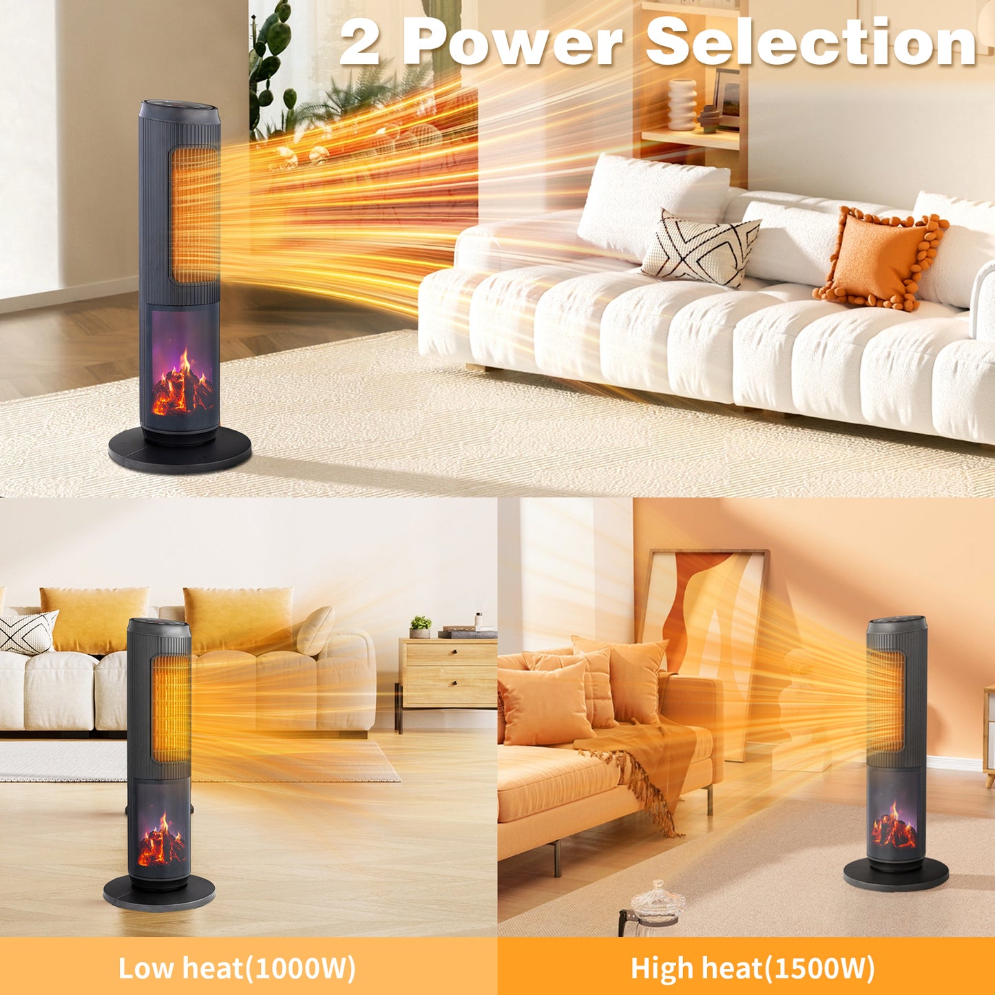 25-Inch Portable Tower Space Heater with Remote & 12H Timer - Black
