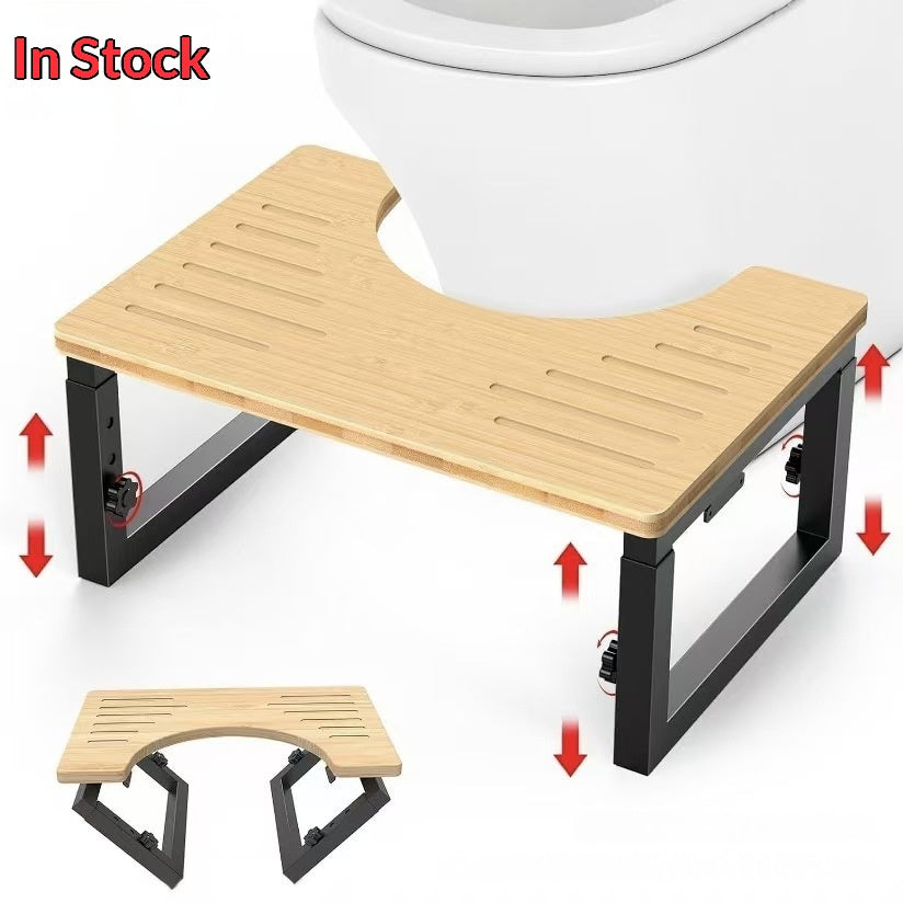 Wooden Folding Toilet Stool with Adjustable Height for Bathroom