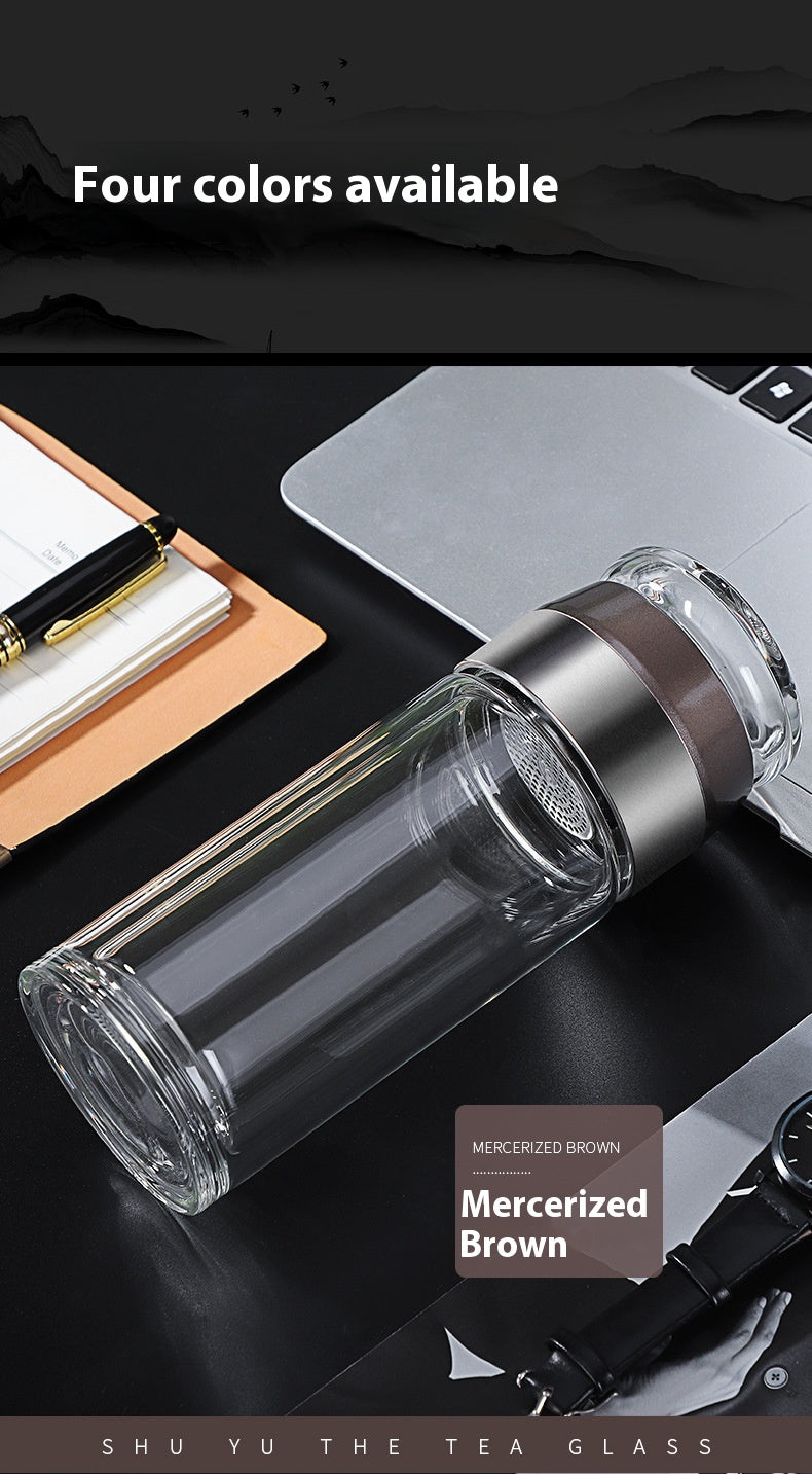 Double Wall Heat-Resistant Glass Tea Cup with Leakproof Seal 280ml
