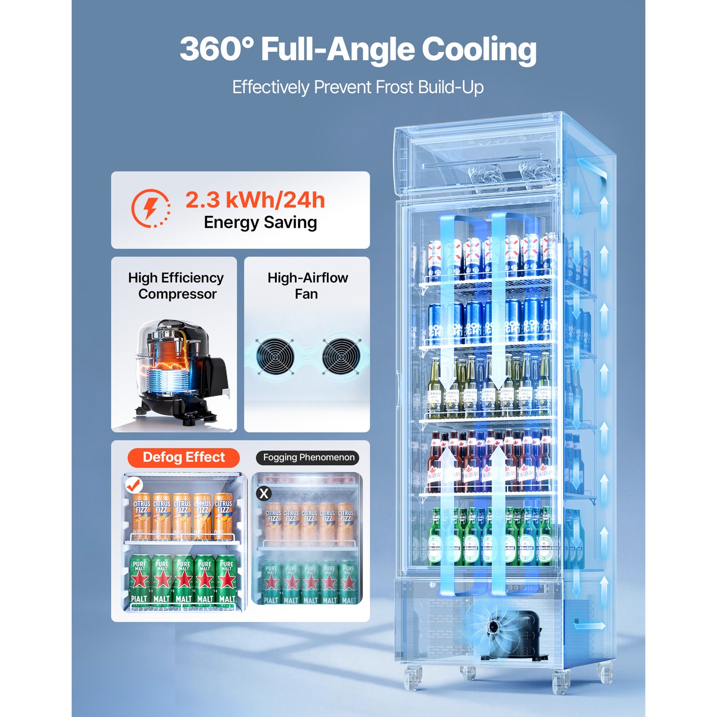 15.9 Cu.Ft Glass Door Commercial Refrigerator with Adjustable Shelves & LED Lighting
