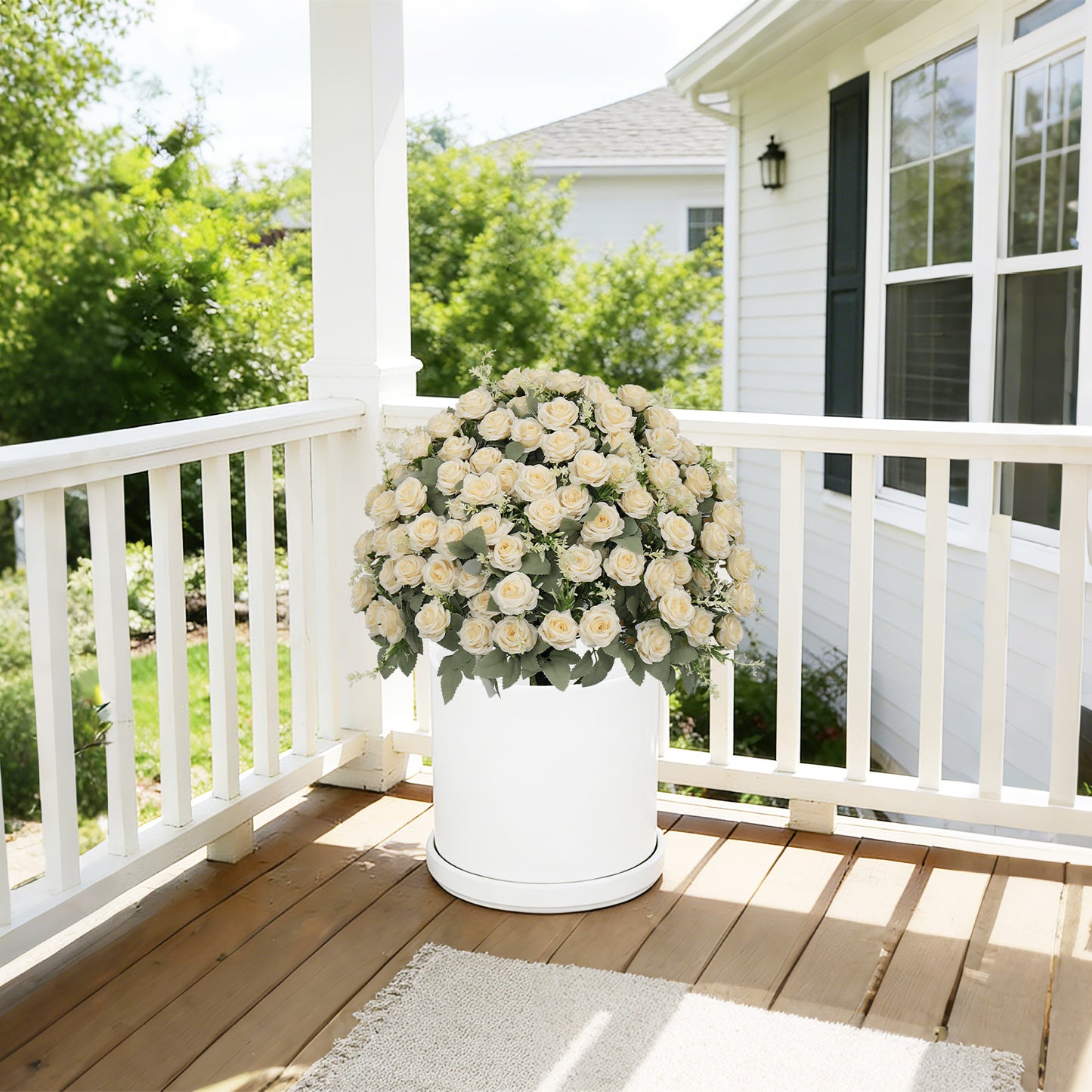 24-Inch Artificial Rose Plant - UV Resistant Faux Flowers in Pots