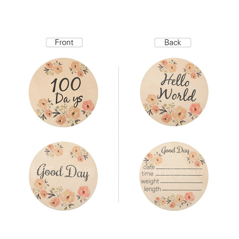 Wooden Flower Milestone Photo Prop Set - Large and Small Disc Decorations