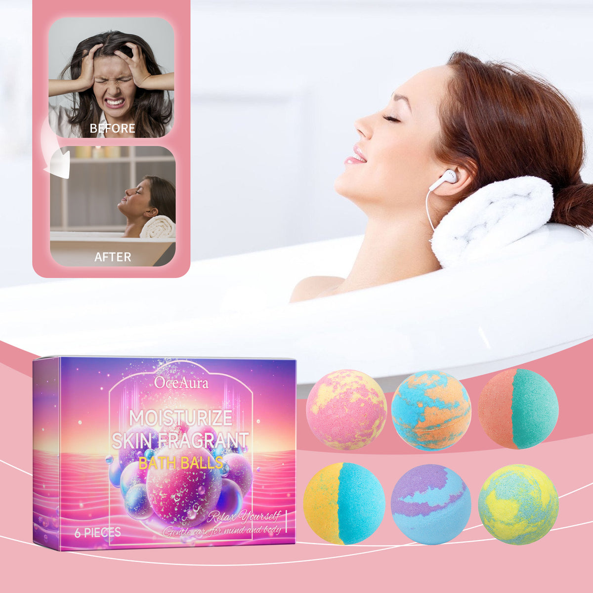 6pcs Bubble Bath Balls for Relaxing Body Care - Moisturizing Foam