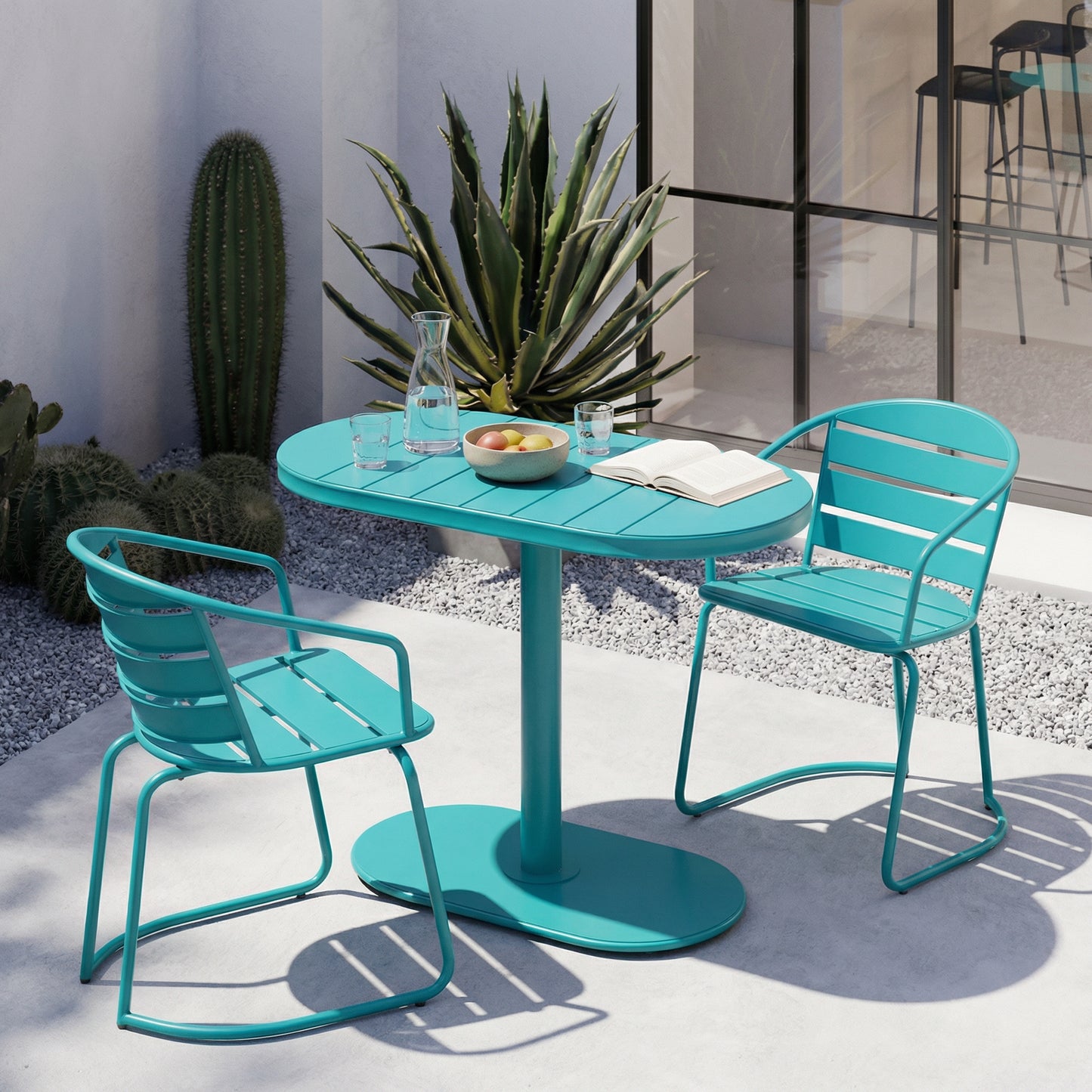 Teal Santa Monica Bistro Set - Outdoor Dining Table & Chairs