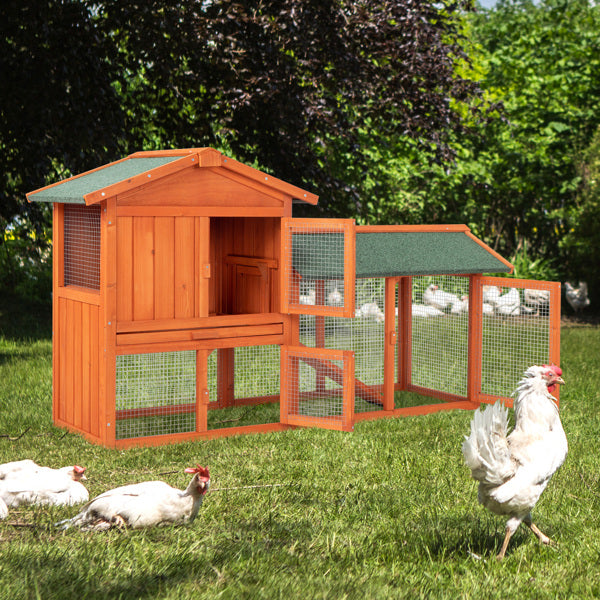 Wooden Rabbit Hutch 61 Inch Multi-Level Pet Cage with Locking Doors