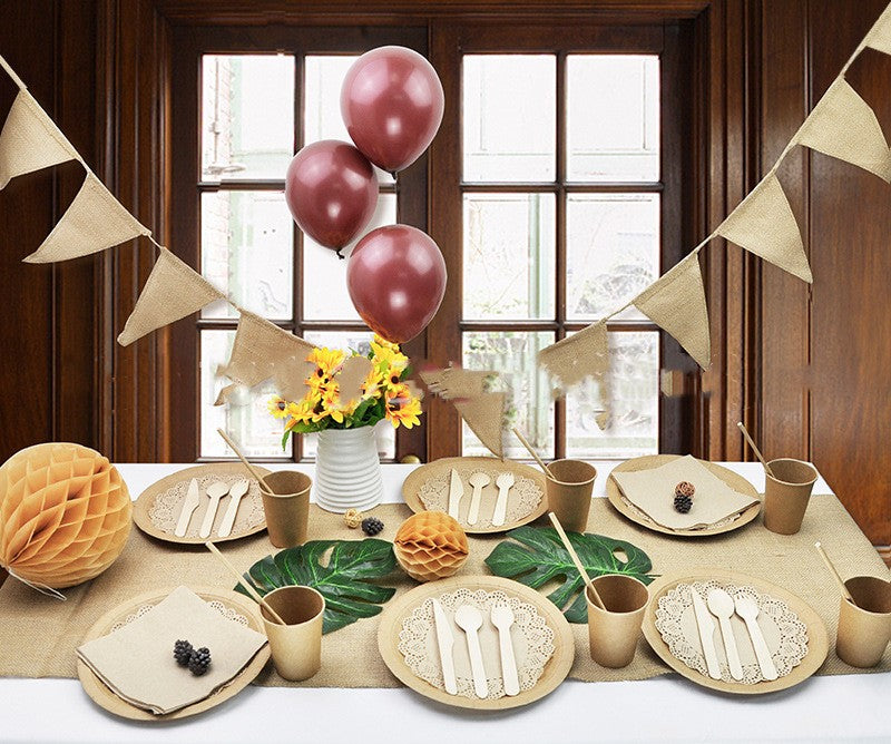 Disposable Kraft Paper Dinnerware Set with Plates Cups Towels Food Service