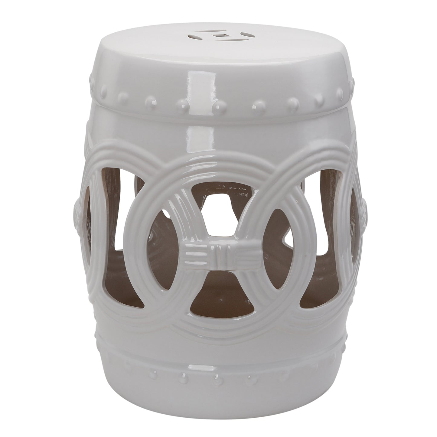 Ceramic Garden Stool - Boho Chic Design, White, 14" x 17"