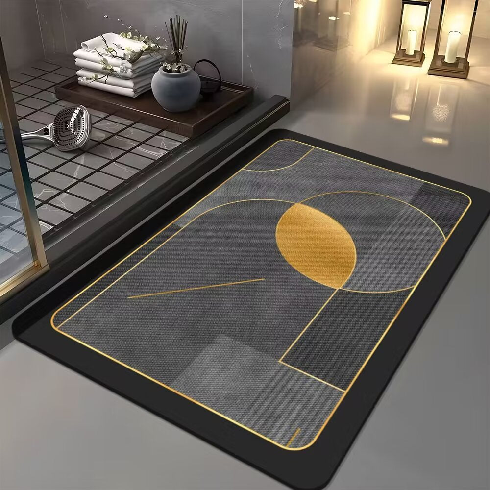 Non-Slip Absorbent Bathroom Door Mat - Modern Floral Rectangular Floor Mat