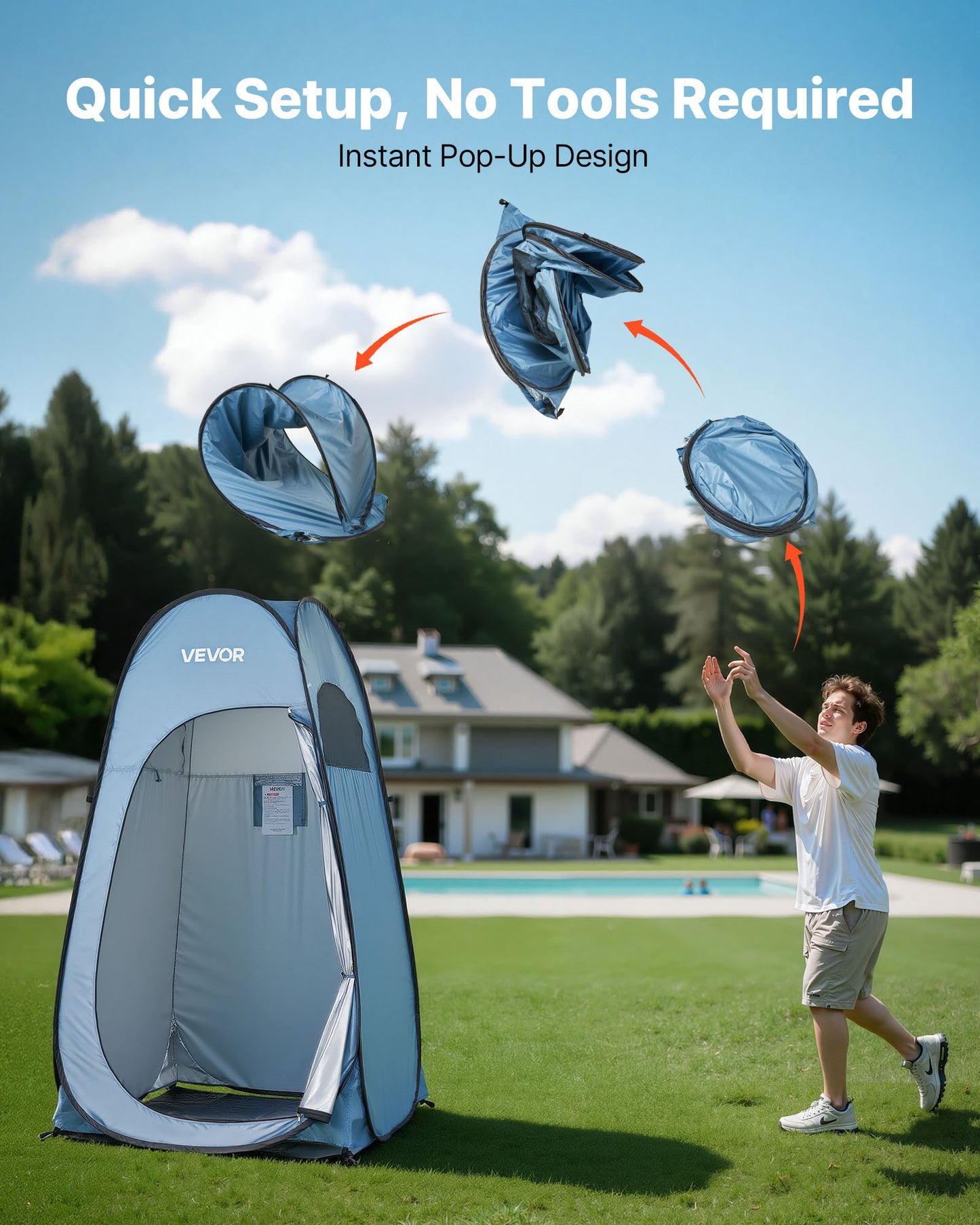 Portable Pop Up Shower Tent with Privacy Screen, Ground Stakes & Carry Bag