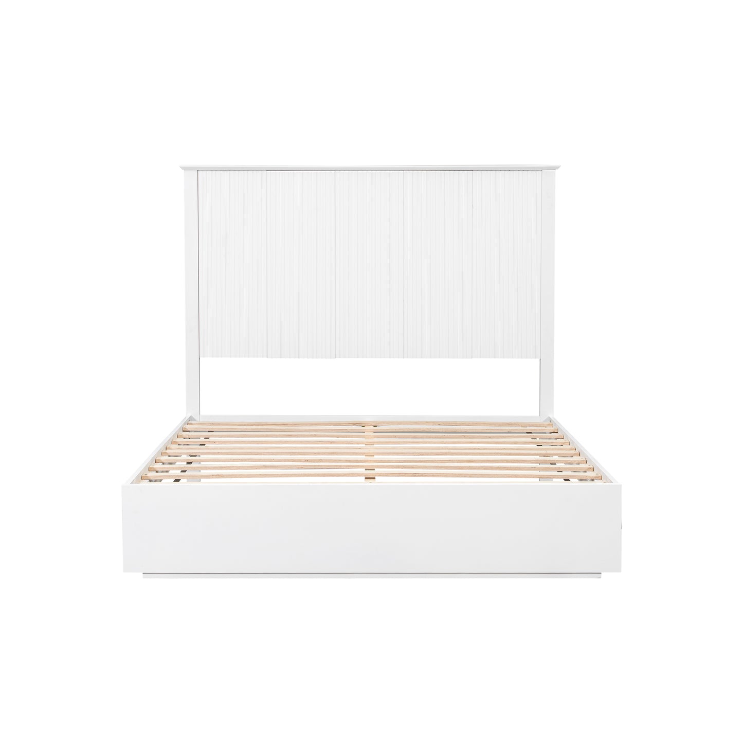 Stylish Queen Size Bed Frame - White Solid Wood, 600lbs Capacity