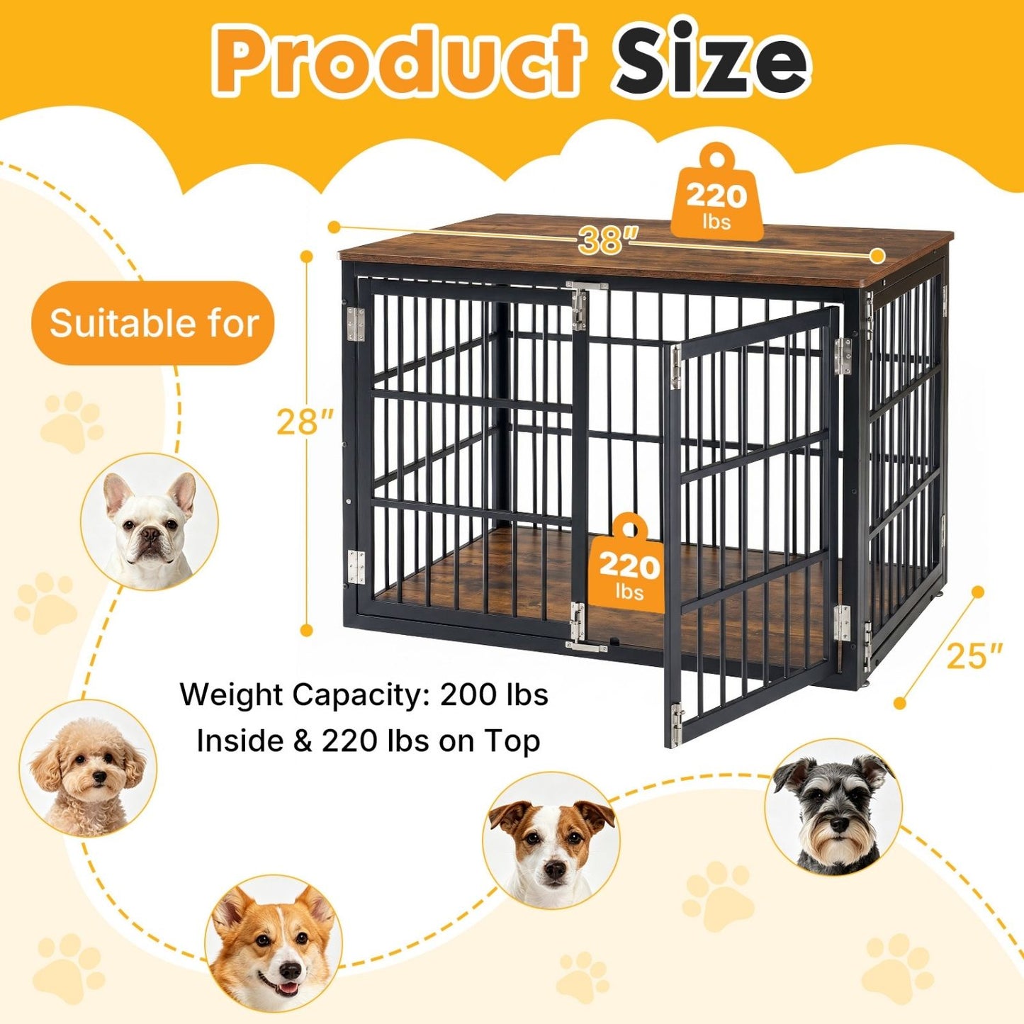 Heavy Duty Wooden Dog Crate Furniture with Locking Door for Large & Medium Dogs