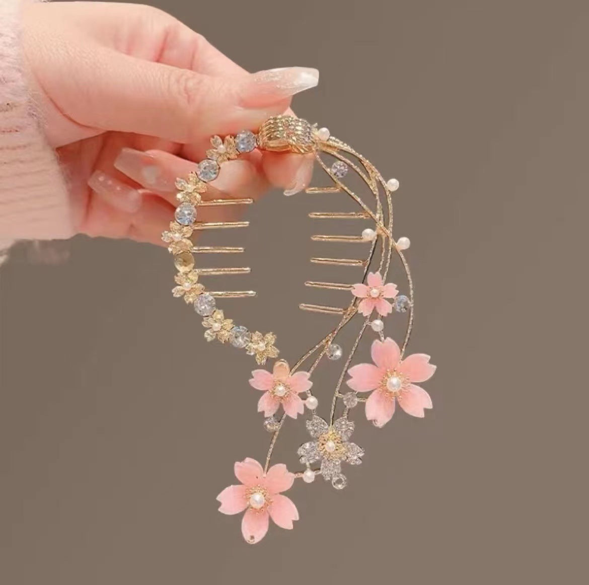 Cherry Blossom Hairpin for Women Side Clip Hair Accessory