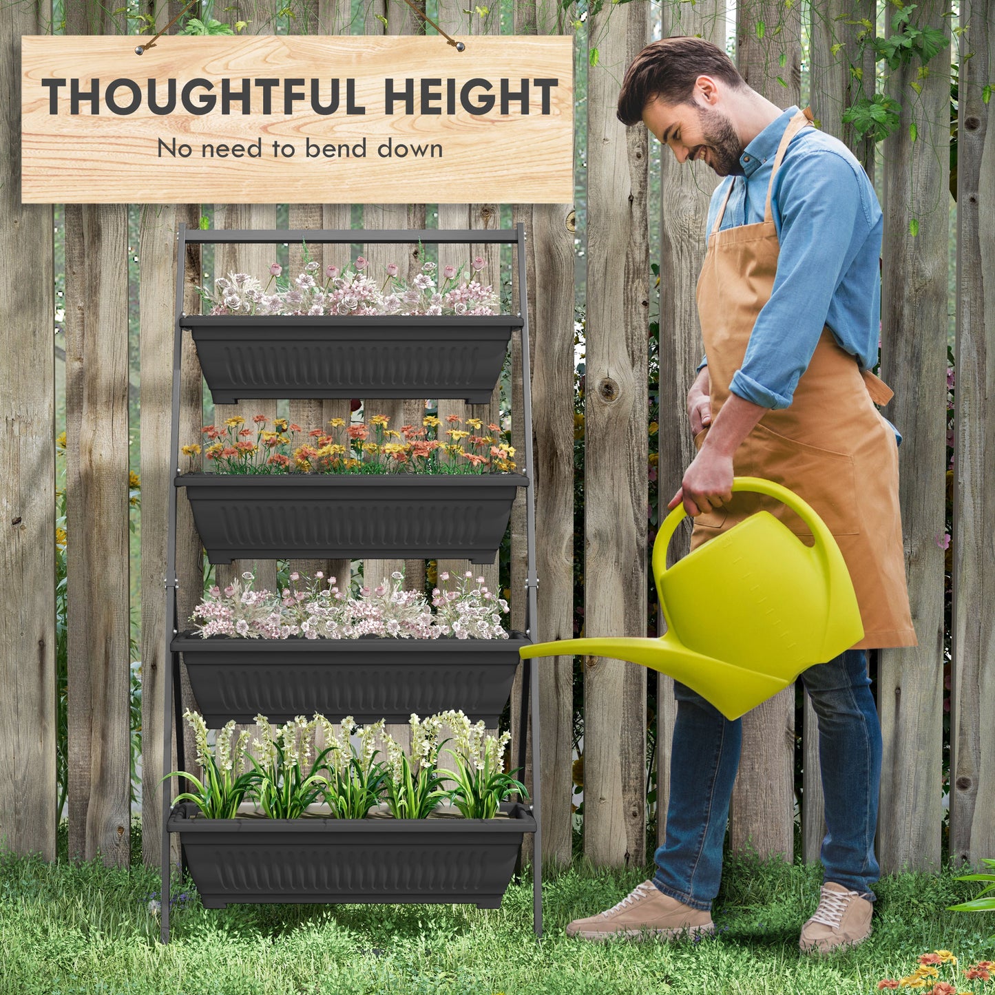 4-Tier Vertical Garden Planter Stand for Vegetables & Flowers - Black