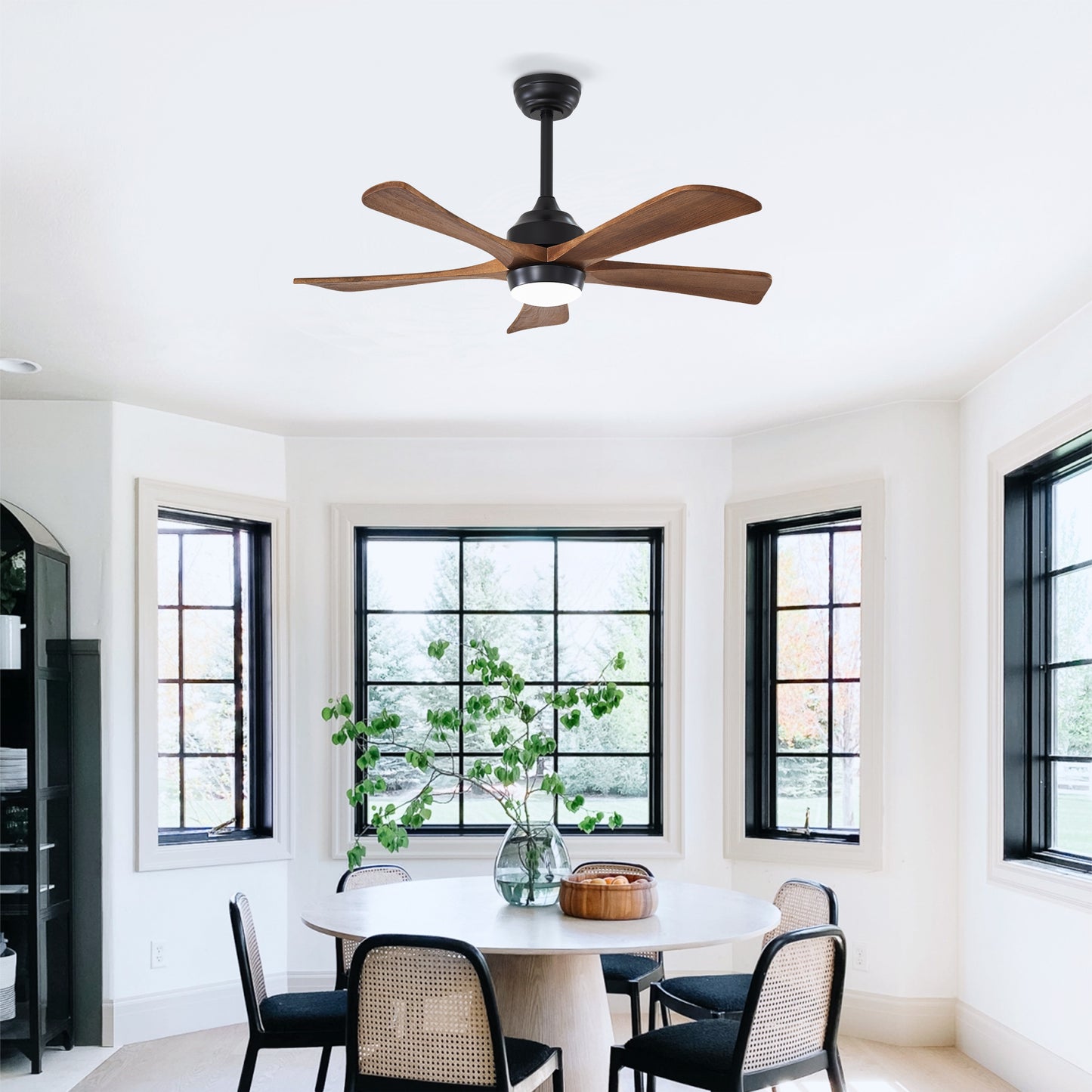 42" Solid Wood Blades Ceiling Fan with Lights & Remote Control - Matte Black