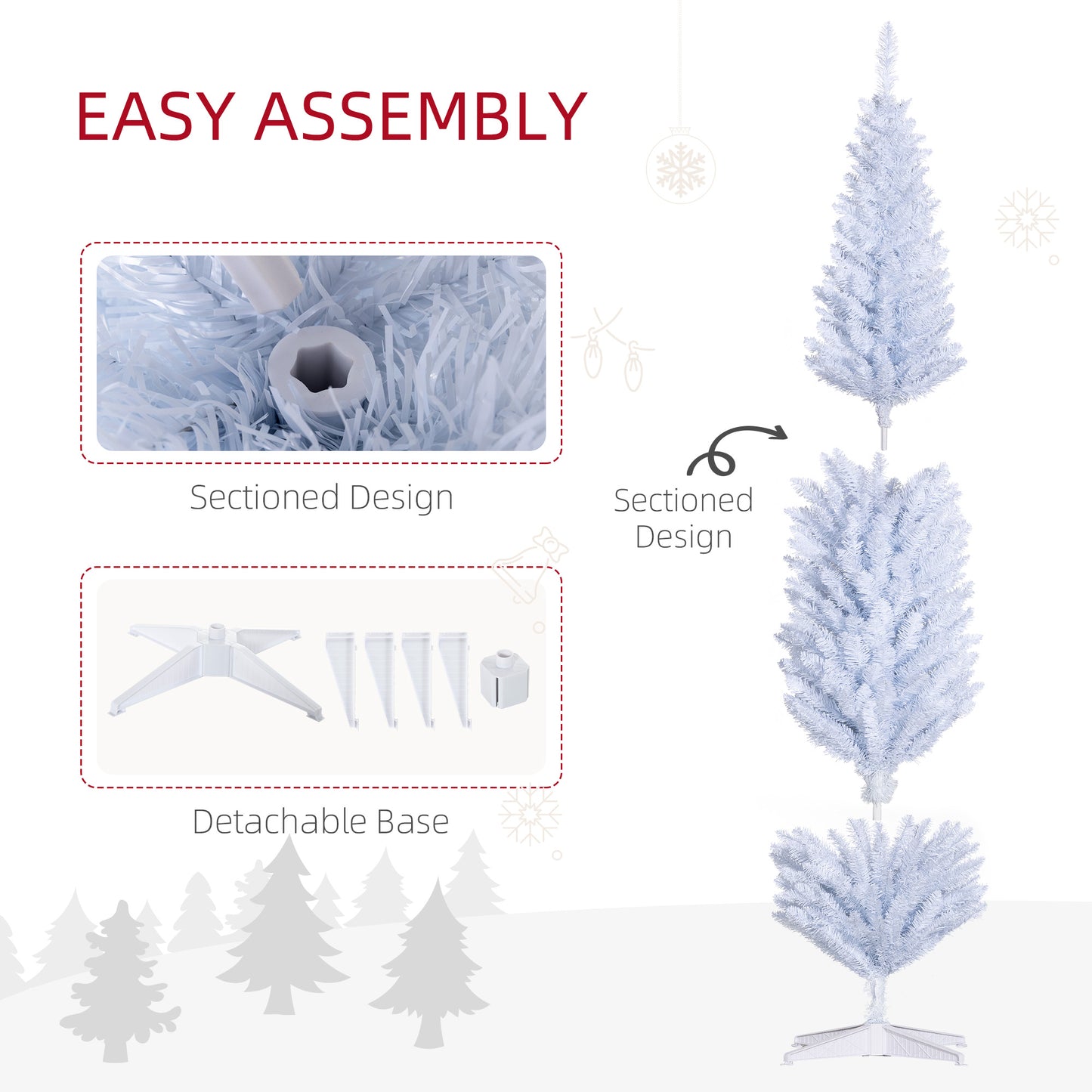 8ft White Pencil Artificial Christmas Tree with 618 Tips