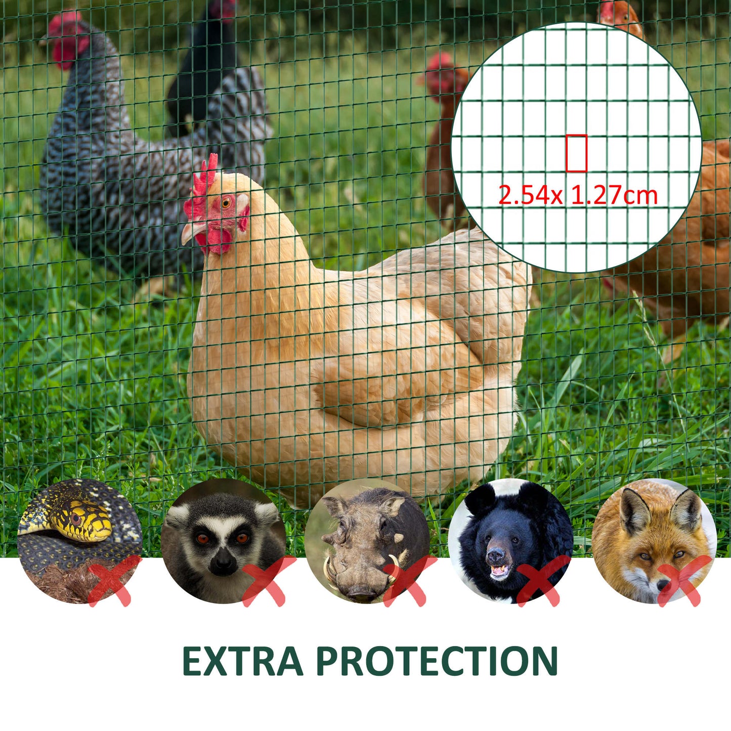 PVC Coated Steel Garden Fencing Mesh for Poultry, Animal Enclosures, and Gardens - Dark Green, 930x265x270mm