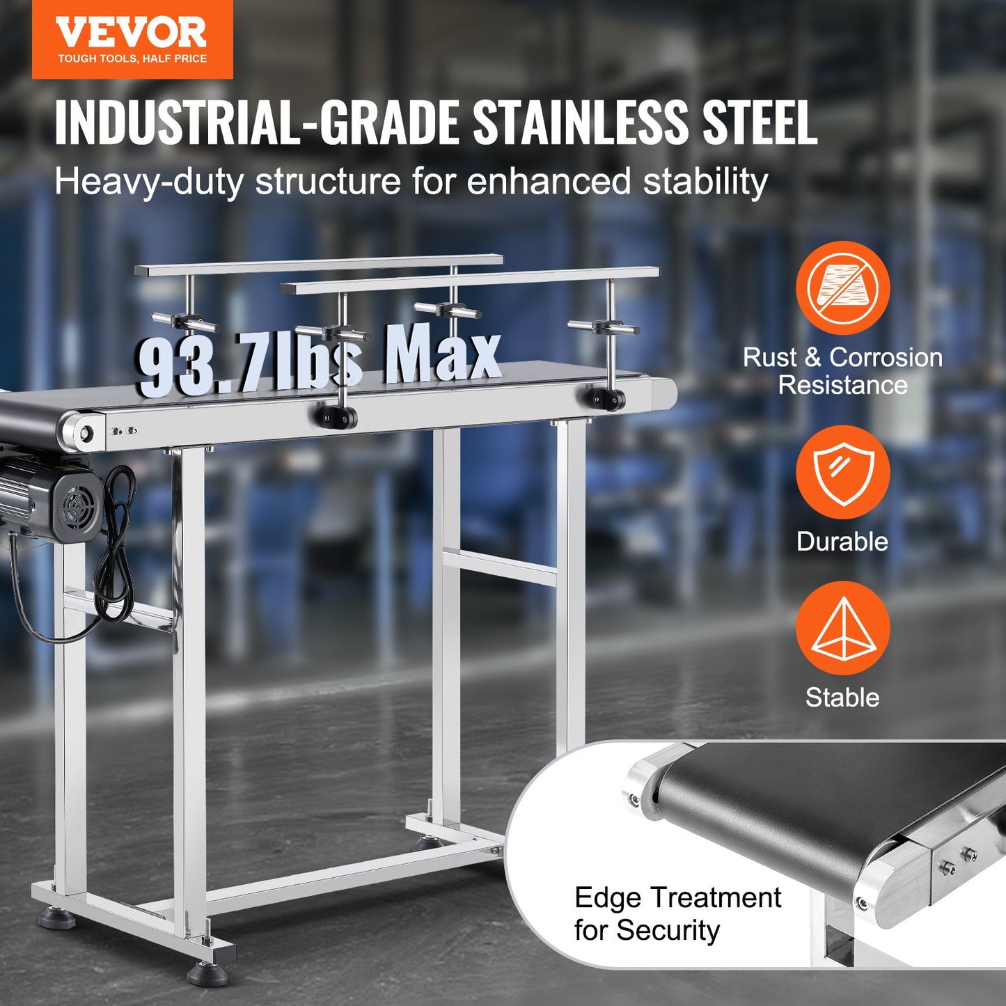 Heavy Duty Stainless Steel Belt Conveyor 47 Inch PVC Anti-Static Adjustable Speed
